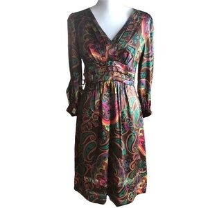 Sandra Angelozzi Silk Brown Multi Color Floral Patterned Dress EU Size 34